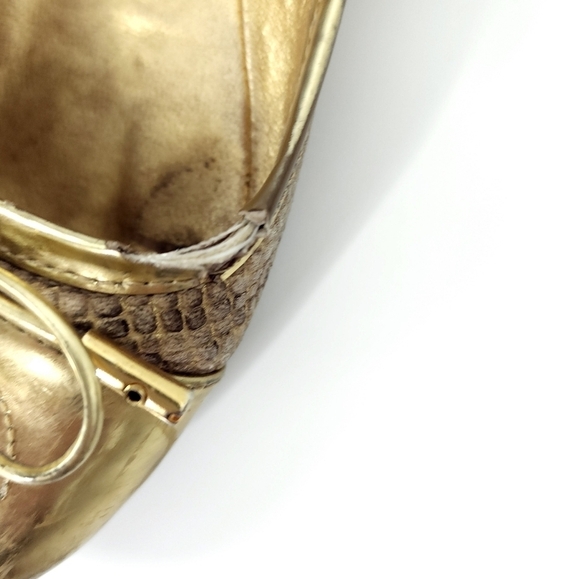 Tory Burch Verbena Snake Embossed Leather/Gold Patent Ballet Flat Size 7 - Picture 8 of 13